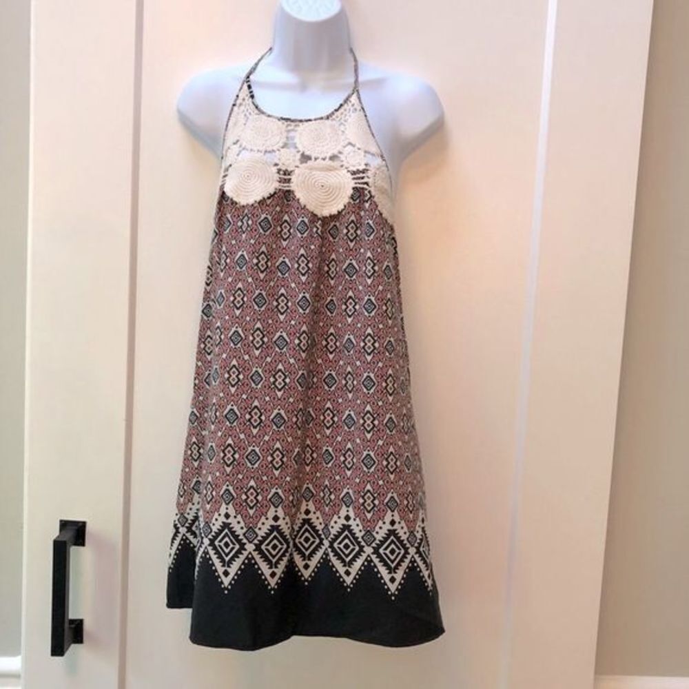 Altar’d State red black tan‎ crochet lace halter dress woman’s size S